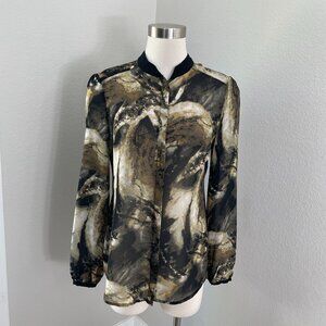 Vivienne Tam Womens 6 Abstract Print Button Up Blouse Long Sleeve Shirt Top